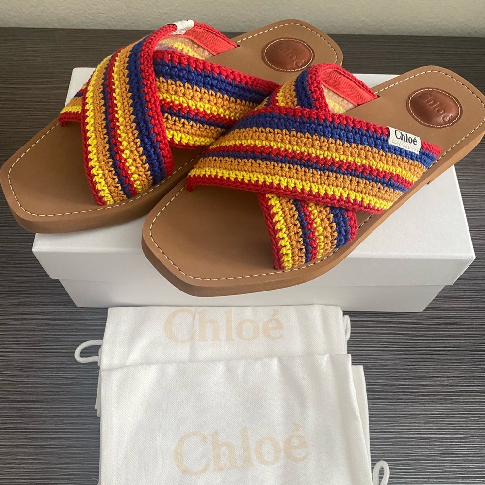 NWT Chloé Woody Crisscross Knit Strap Slide Sandal